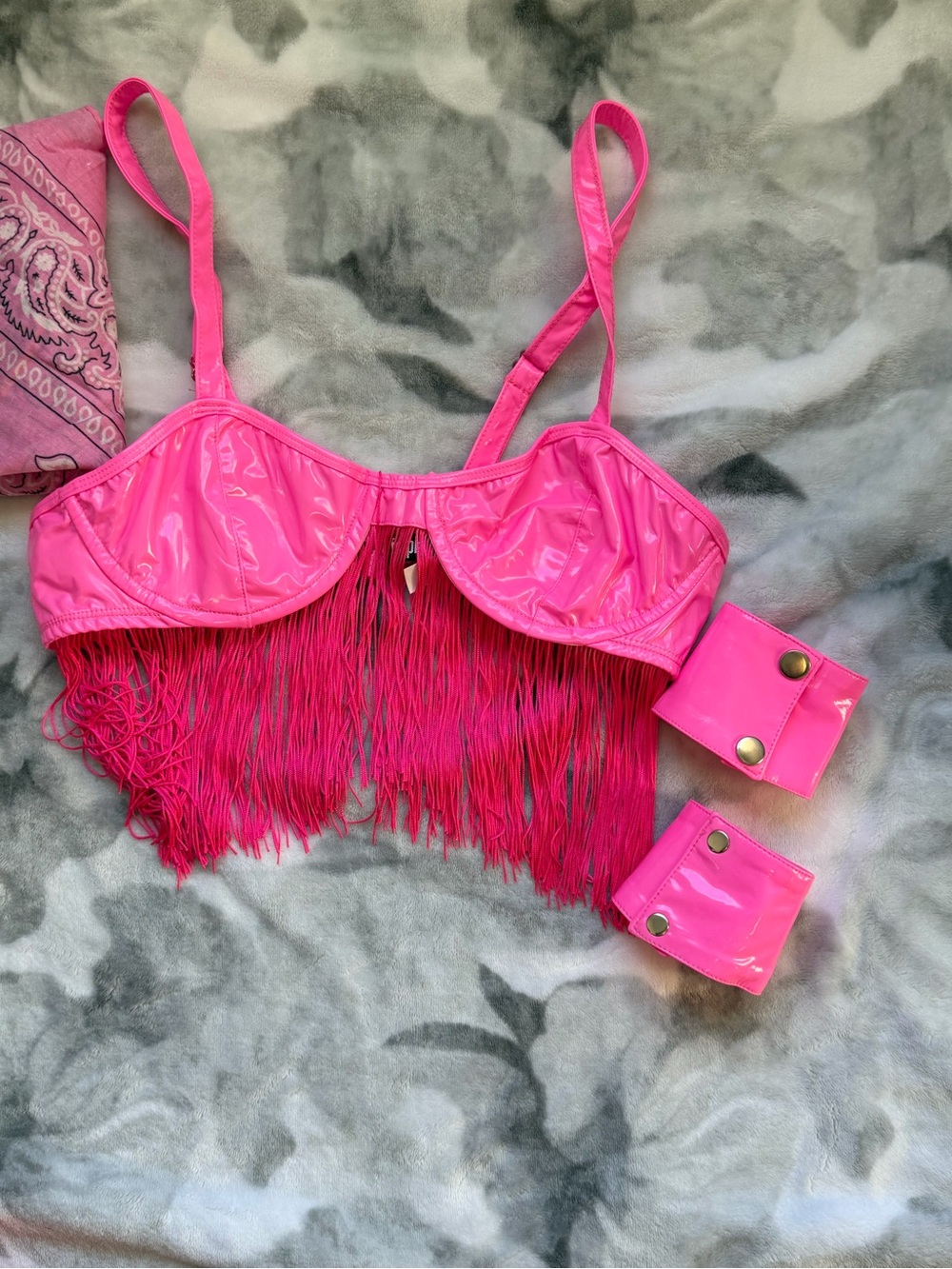 Hot Pink Fringe Festival/Rave Costume Set M/L - Picture 2 of 2